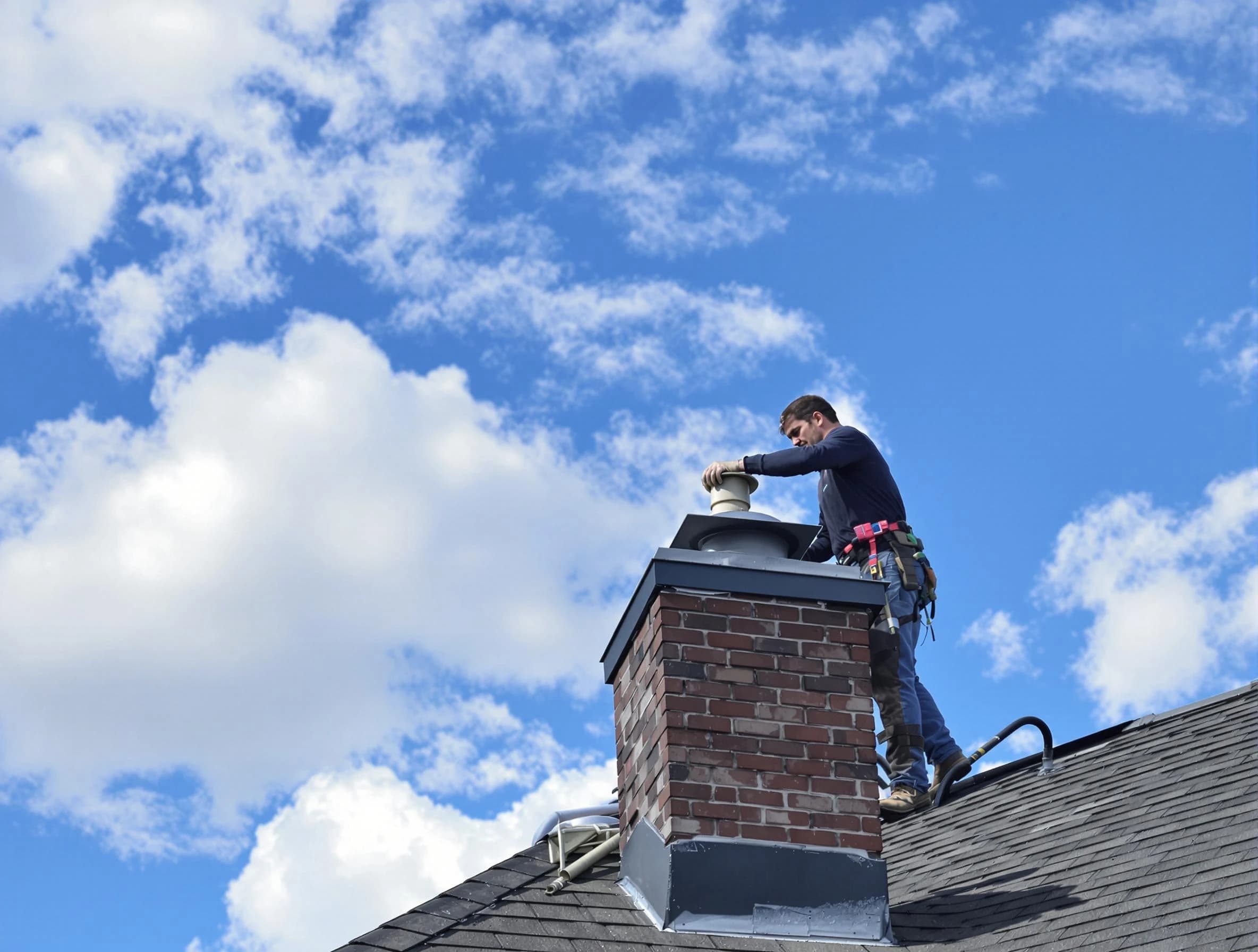 Los Lunas Chimney Sweep installing a sturdy chimney cap in Los Lunas, NM