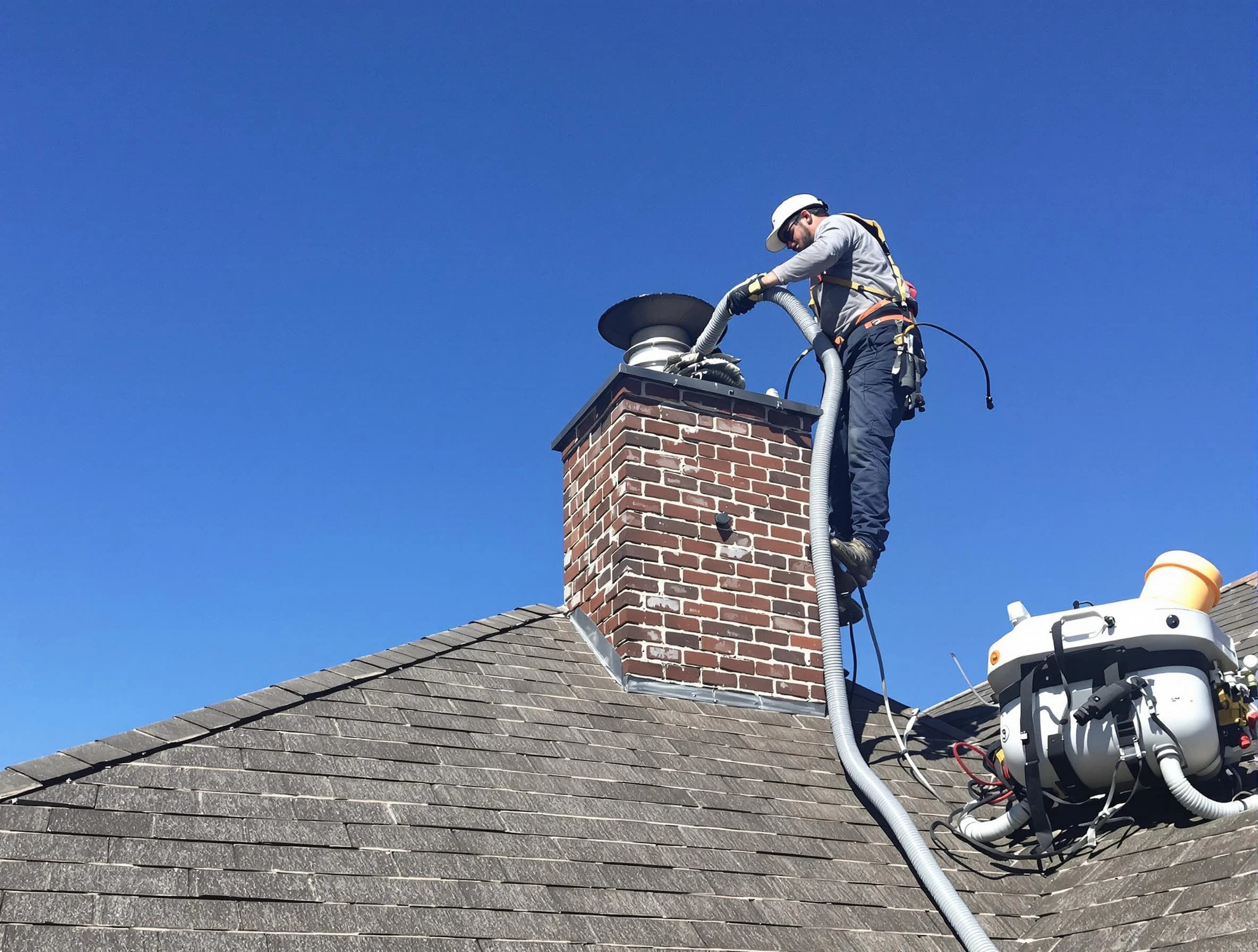 Dedicated Los Lunas Chimney Sweep team member cleaning a chimney in Los Lunas, NM