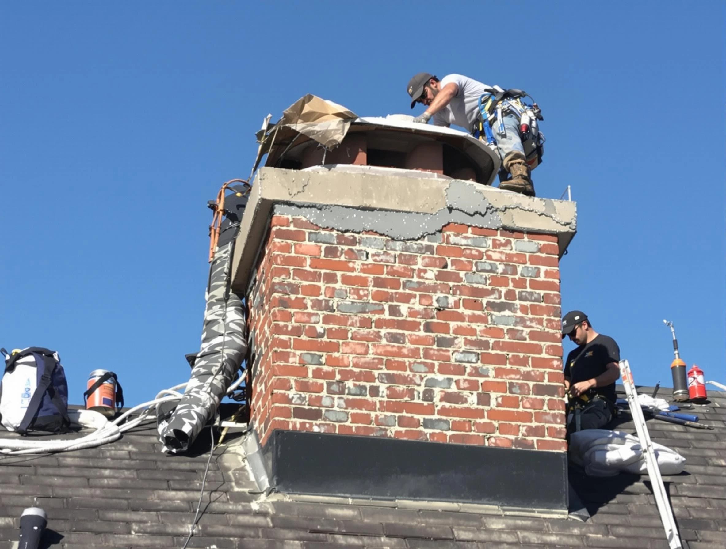 Los Lunas Chimney Sweep installing a custom chimney crown in Los Lunas, NM