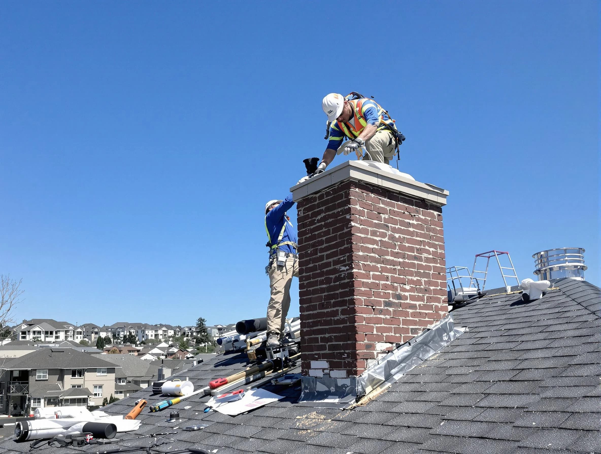 Los Lunas Chimney Sweep repairing a chimney crown in Los Lunas, NM