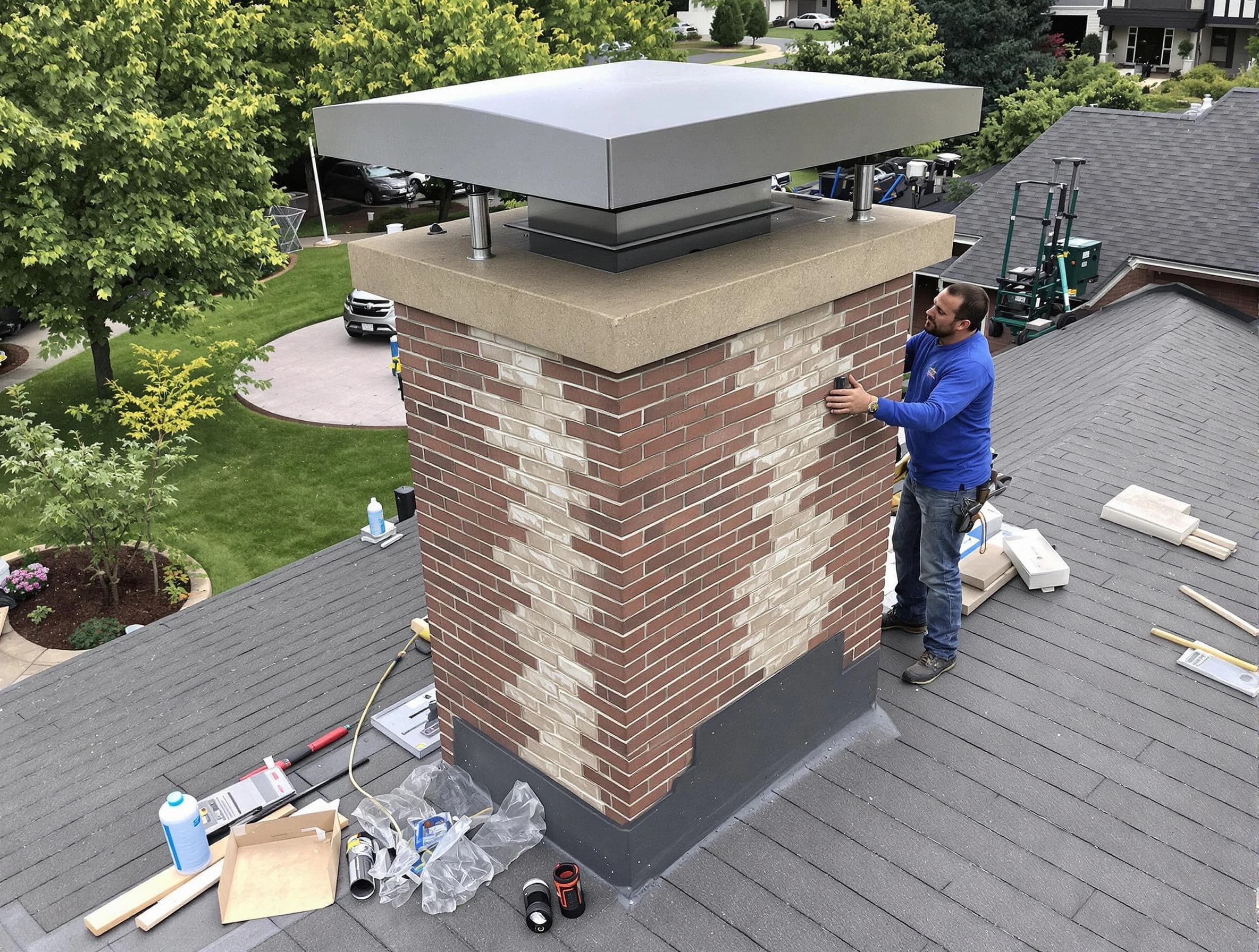 Los Lunas Chimney Sweep team working on a custom chimney remodel in Los Lunas, NM