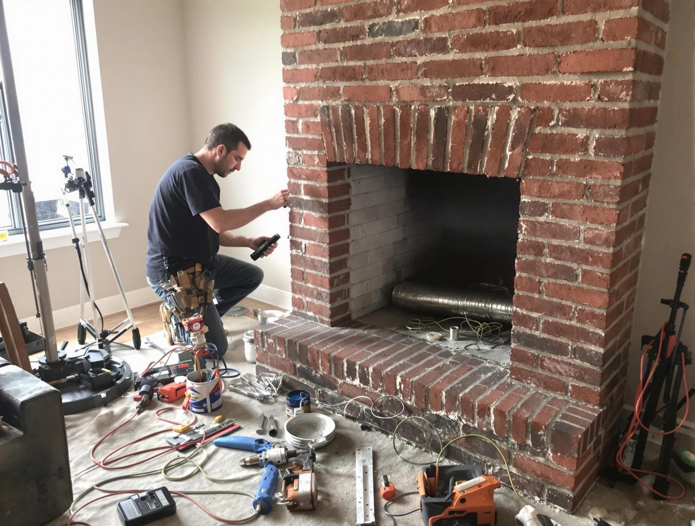 Los Lunas Chimney Sweep specialist finalizing chimney liner service in Los Lunas, NM