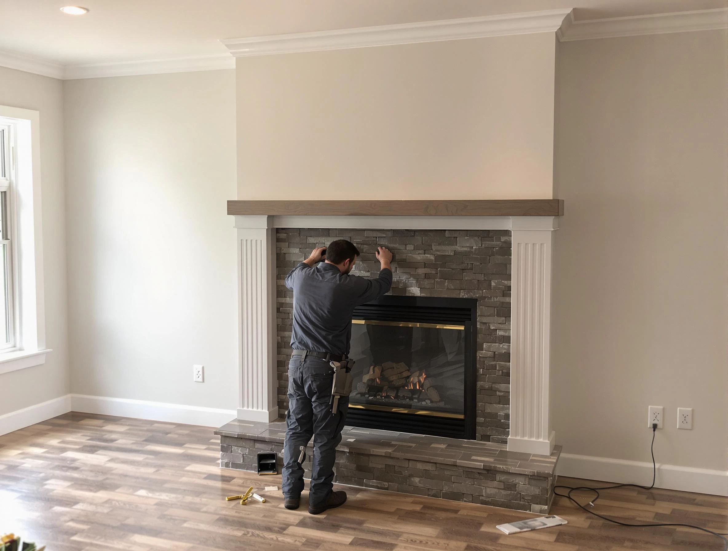 Los Lunas Chimney Sweep finishing a custom fireplace install in Los Lunas, NM